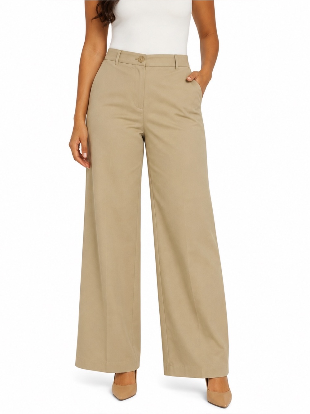 Coldwater Creek Khaki Wide Leg Dress Pants Cotton Stretch Career Size 8